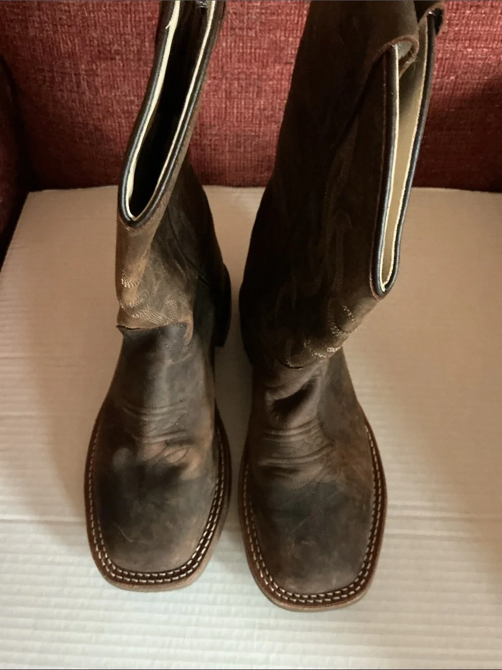 Old West Tan Leather Cowboy Boots with Cream Lining